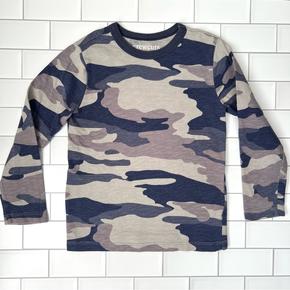Size 3 Boys J.Crew crewcuts Blue Gray Camouflage Long Sleeve T Shirt